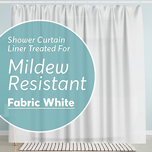 BigFoot Shower Curtain Liner – 72 x 72 Fabric Premium Shower Curtain with Rustproof Metal Grommet and 3 Magnetic Weights – Odor Free and Compatible with Standard Showers, White