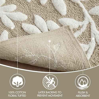 Madison Park Serene 100% Cotton Tufted Bathroom Rug - High & Low Tufting Floral Leaf Design, Quality Luxurious Plush Medium Pile Bath Mat Absorbent, Quick Dry, Shower Room D?cor, 21x34 Taupe