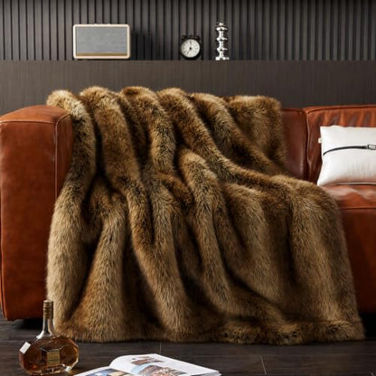 Faux Fur Throw Blanket 60x80 Brown Plush Warm Cozy Bed Couch Decor