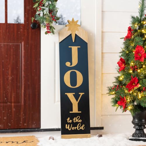 Double-Sided Nativity Porch Sign - 42" Leaning Wood Decor with JOY to the World