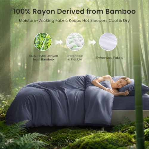 Queen Size Bamboo Rayon Duvet Cover Set - Silky Soft, Breathable & Temperature Regulating