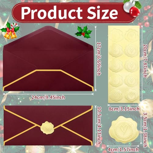 Business Envelopes with Gold Border - #10 Pack of 30 Green Red Holiday Envelopes