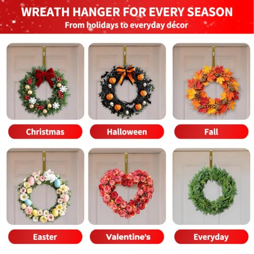 Adjustable Wreath Hanger for Front Door - Gold, Supports Up to 20 lb