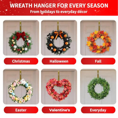 Adjustable Wreath Hanger for Front Door - Gold, Supports Up to 20 lb