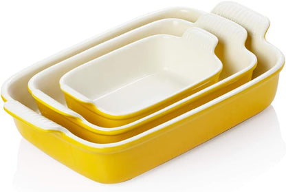 Sweejar Baking Pans Set - Durable Ceramic 9x13 Baking Dish with Handle | 3-Piece Casserole Bakeware Set in Yellow