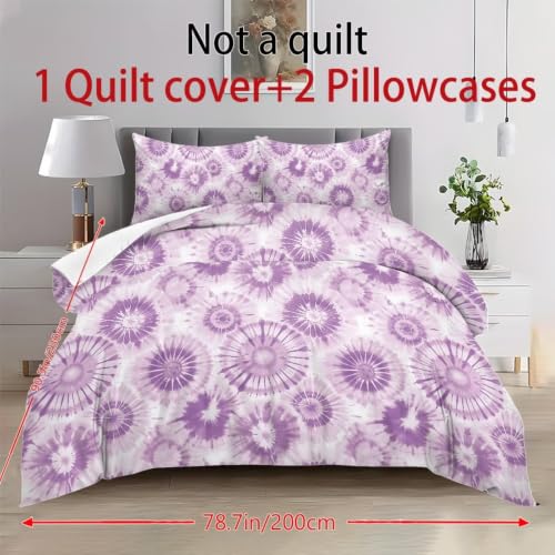 Twin Size Duvet Cover Set with Pillowcases - Purple Tie Dye Bedding, All-Season Soft Polyester, 3 Pieces - Variation: Purple Tie Dye / Twin/Twin XL
