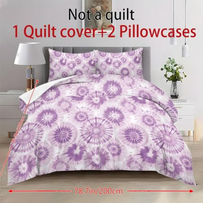 Twin Size Duvet Cover Set with Pillowcases - Purple Tie Dye Bedding, All-Season Soft Polyester, 3 Pieces - Variation: Purple Tie Dye / Twin/Twin XL