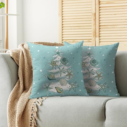 20x20 Aqua Blue Christmas Pillow Covers Set of 2 Coastal Holiday Decor
