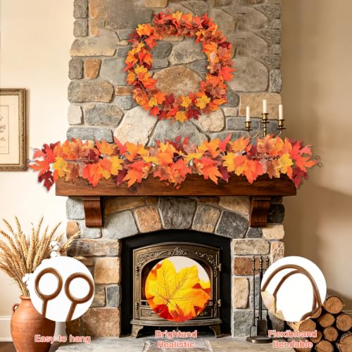 Brown Fall Maple Leaf Garland 11.8FT 2-Pack Autumn Foliage Decor
