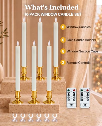 6 Pack Battery Operated Window Candles with Sensor Dusk to Dawn & Timer