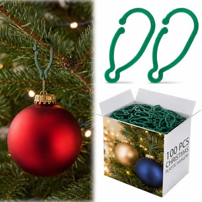Christmas Plastic Ornament Hooks Set - Green, 100 Pcs for Tree Decoration