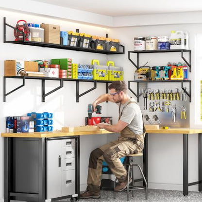 ThreeHio 3 Pack Heavy Duty Wall Mount Garage Shelves - Tool & Storage Racks