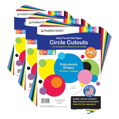 3 Pack Multicolor Paper Circle Cutouts - 0.5 to 4 Inch Craft Shapes for Classroom & Art Projects