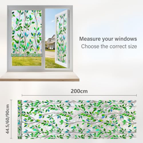 Privacy Window Film Green Leaf Pattern 17.5 x 78.7 Inch - Blurred Glass Cover