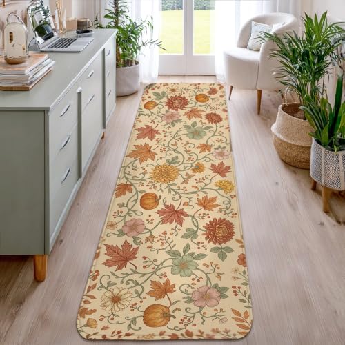 Orange Fall Pumpkin Leaf Runner Rug 2x8 Ft Non-Slip Home Floor Decor