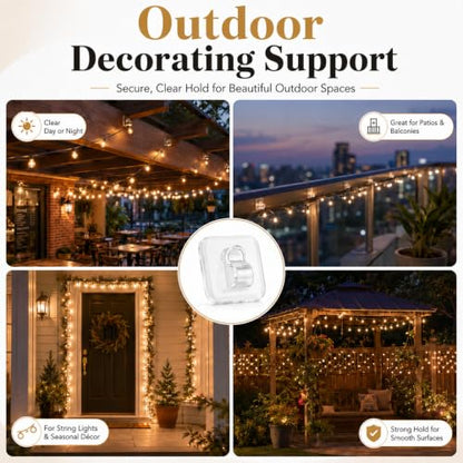 Mini Light Clips with Adhesive Strips - 50 Clear Cable & String Light Hooks
