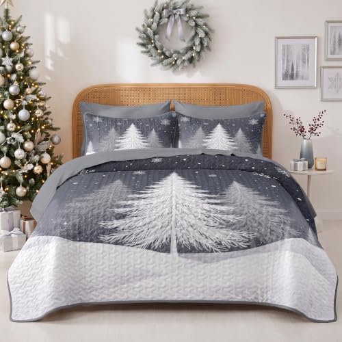 Winter Forest King Quilt Set 7 Pieces - Christmas Tree Bedding