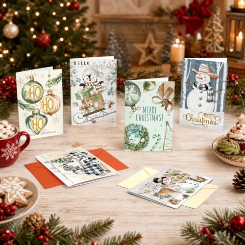 Nordic Christmas Cards Assortment Bulk Xmas Cards with Envelopes & Stickers