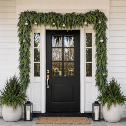 Artificial Cedar Garland 9FT Extra Full with Leaf Without Wire for Christmas Decor