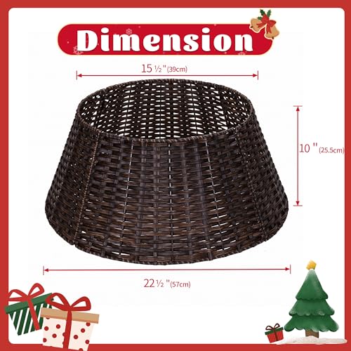 Dark Brown Wicker Christmas Tree Collar for 4-7.5 ft Trees, 22.5 Inch Diameter
