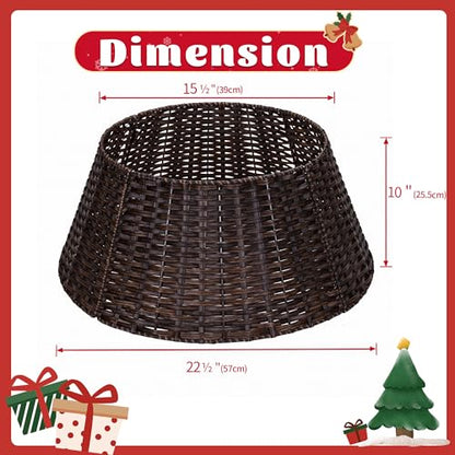 Dark Brown Wicker Christmas Tree Collar for 4-7.5 ft Trees, 22.5 Inch Diameter
