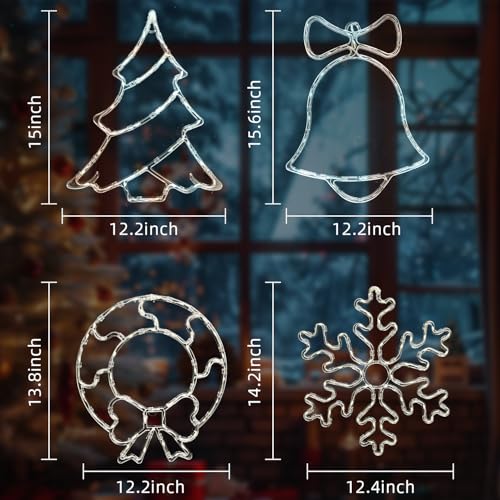 4 Pack Smart Christmas Window Lights with App & Remote RGB DIY Scene Modes