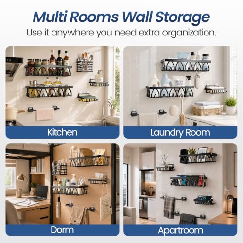 8 Pack Shower Caddy Set with 2 Towel Bars Bathroom Organizer No-Drill Adhesive Mount