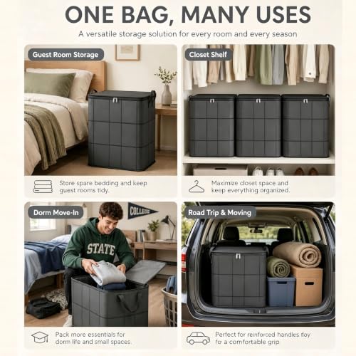 Large Capacity Foldable Storage Bags - Heavy Duty Moving & Closet Organizer, 3 Pack