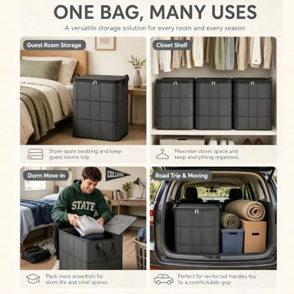 Large Capacity Foldable Storage Bags - Heavy Duty Moving & Closet Organizer, 3 Pack