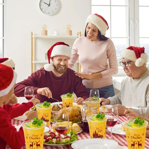 Christmas Buffalo Plaid Plastic Cups 12 Oz - Merry Christmas Party Supplies (50 Pack)