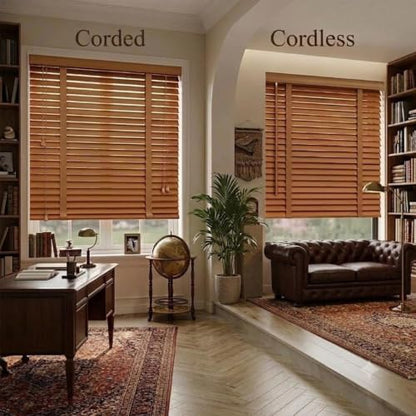 Custom 2 Inch Real Wood Blinds for Indoor Windows - Brown, 32-48 Inches