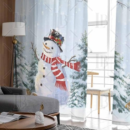 Christmas Snowman Sheer Curtains 52x63 Inches - 2 Panels Winter Decor
