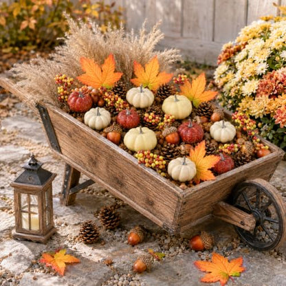 Artificial Pumpkin Decor Fall Mini Pumpkin Ornaments with Maple Leaves & Acorns - 23pcs