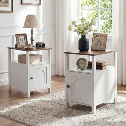 Claiks Farmhouse Nightstands with Charging Station - Set of 2, White