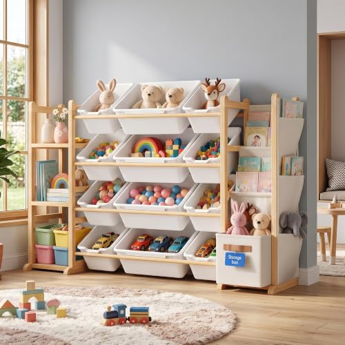 Toy Storage Organizer with 12 Bins & 3 Shelves - Kids Room Furniture