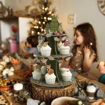 Woodland Cupcake Stand with Forest Animal Toppers - Baby Shower & Party Decor