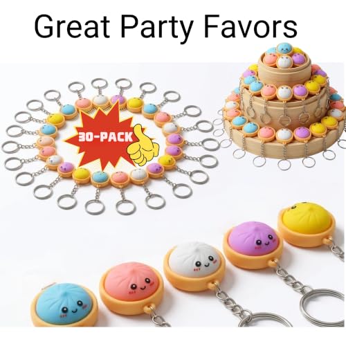 30Pcs Cute Mini Dumpling Keychains Bulk Food Keyring Party Favors