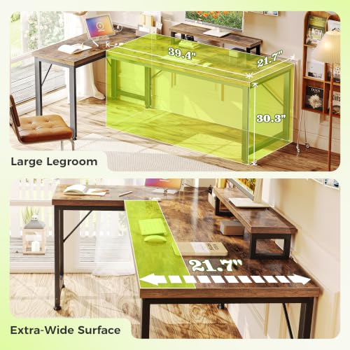 PRAISUN 53-Inch L Shaped Computer Desk with Outlets & Monitor Stand - Rustic Brown