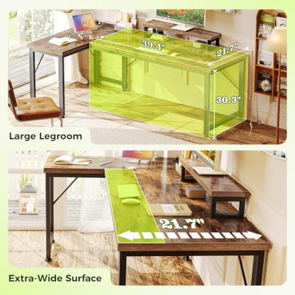 PRAISUN 53-Inch L Shaped Computer Desk with Outlets & Monitor Stand - Rustic Brown