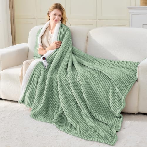 Green Full-Size Electric Heated Blanket with Preheat Function - 72x84 Inches