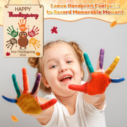 Thanksgiving Turkey Handprint Art Craft Kit with Wooden Sign & 3D Turkey Design - Baby & Toddler DIY Holiday Decor