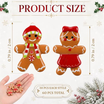 Mini Resin Gingerbread Man Charms Flat Back Christmas Decoration Bow - 60 Pcs