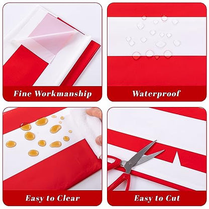Kesfey Red Horizontal Striped Carnival Tablecloth 5 Pack - 54x108 Inch