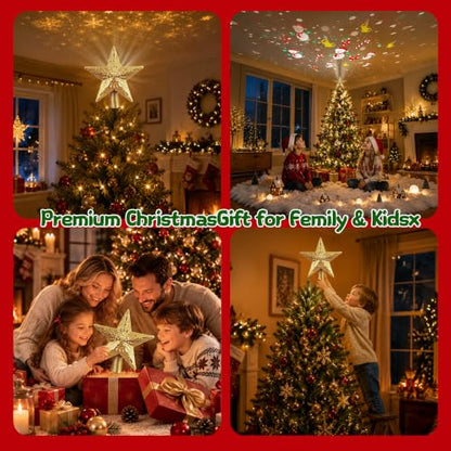 Gold Christmas Star Tree Topper with LED Projector, 6 Projection Modes