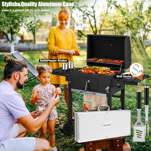Black 35-Piece Grilling Tools Set with Aluminum Storage Case for Men Dad Gifts