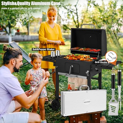 Black 35-Piece Grilling Tools Set with Aluminum Storage Case for Men Dad Gifts