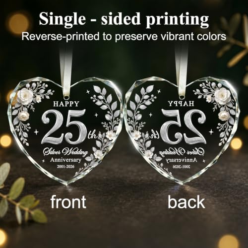 25th Wedding Anniversary Ornament - Silver Keepsake Heart - Happy 25th Gift