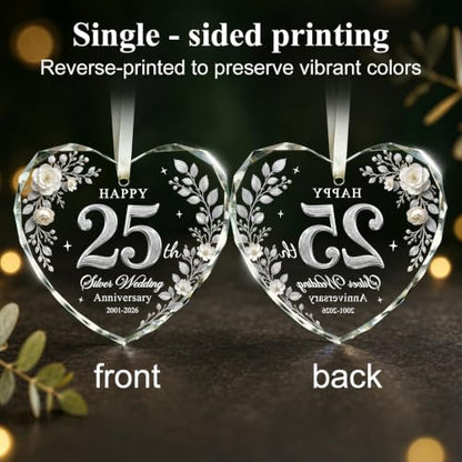 25th Wedding Anniversary Ornament - Silver Keepsake Heart - Happy 25th Gift