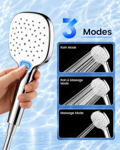 High Pressure Handheld Shower Head with Long Hose - 3 Modes, Easy Install