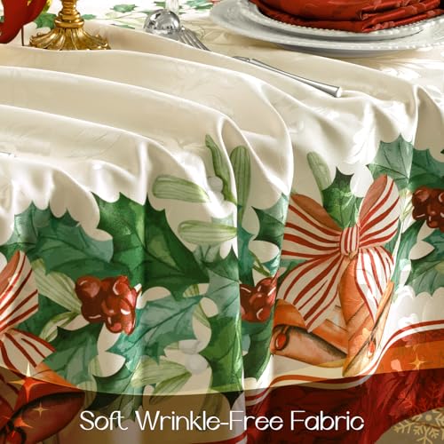 Green Christmas Jacquard Rectangular Tablecloth 60 x 84 Inches - Holiday Decor